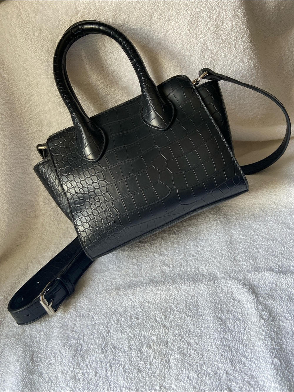 Wild Fable Black Croc-Embossed Satchel Dual Top Handles Shoulder Strap Bag